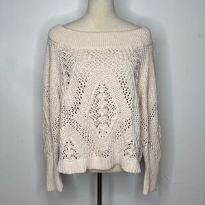 NWT Express Cream Off-the-Shoulder Sweater with Airy Knit Pattern Size L